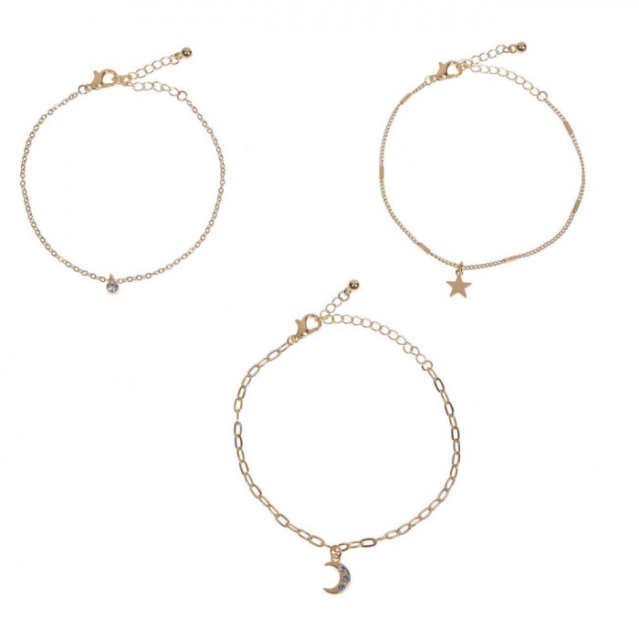Set Brățări Language of Jewels, Auriu, 3 Bucăți, Pandantiv Lună Stea Strass