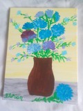 TABLOU PE PANZA CU SASIU NOU 30X40CM VAS CU FLORI DE CAMP