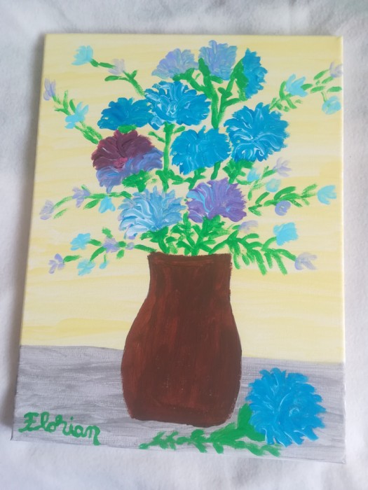 TABLOU PE PANZA CU SASIU NOU 30X40CM VAS CU FLORI DE CAMP