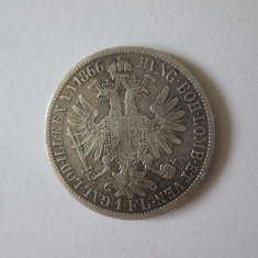 Rara! Austro-Ungaria 1 Florin 1866 A aUNC argint cu patina deosebita