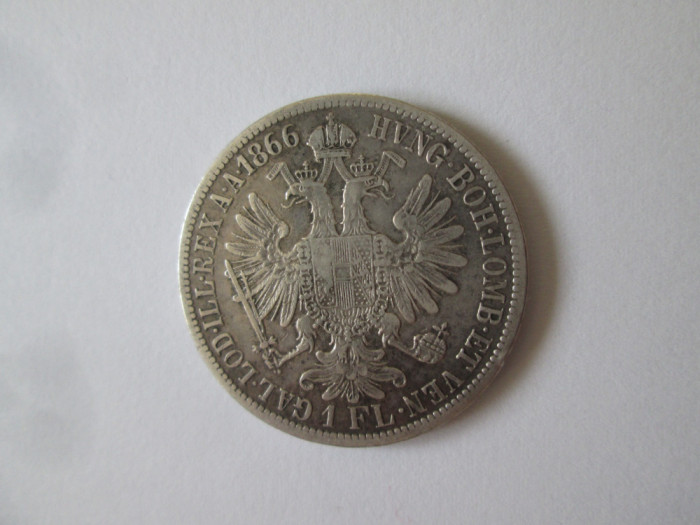 Rara! Austro-Ungaria 1 Florin 1866 A aUNC argint cu patina deosebita