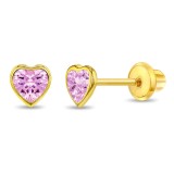 Cercei Aur 14K Copii, model Heart Baby, forma Inima cu piatra CZ roz
