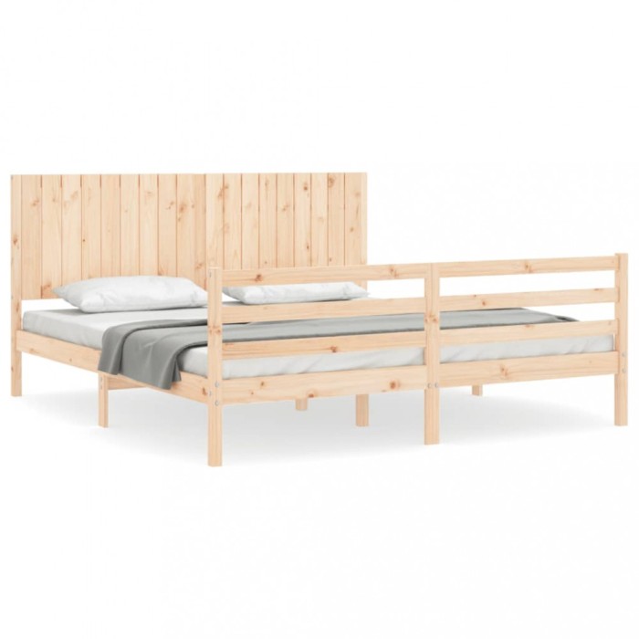Cadru de pat cu tablie Super King Size, lemn masiv