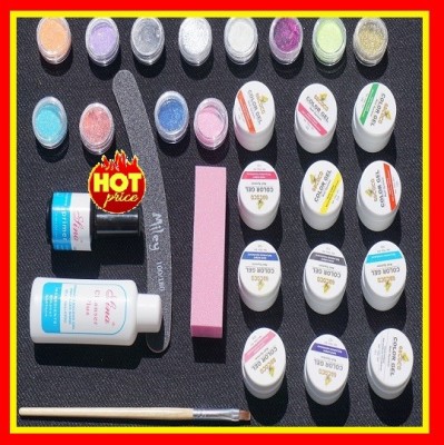 Set Kit Geluri Uv Unghii False Top Coat Sclipici Buffer Okaziiro