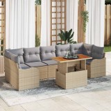 Set canapea grădină 8 piese cu perne bej din rattan poliesteric