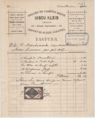 Romania, Iancu Klein, Depozit de olarie albastra, Factura, Craiova, 1902