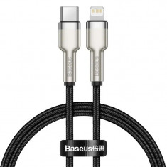 Cablu Alimentare si Date Baseus Cafule Metal Fast Charging USB Type-C la Lightning Iphone PD 20W braided 0.25m Negru