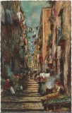 CP848N Napoli, Gradoni di Chiaia, pittore G Carelli, carte poștală