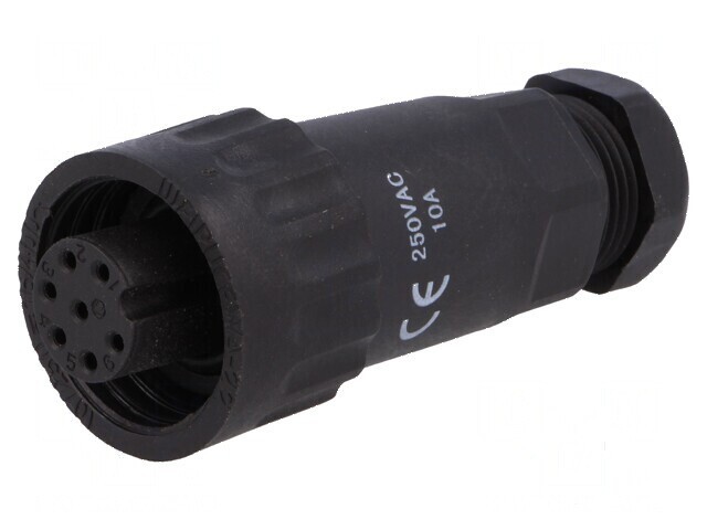 Mufă WA22 mamă PIN 7 6 PE IP67 10A 250V 9-10,5mm