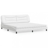 VidaXL Pat cu saltea, alb, 200x200 cm, piele ecologică