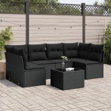 vidaXL Set canapele de grădină cu perne, 7 piese, negru, poliratan 3249234