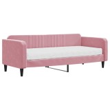 Cumpara ieftin Pat de zi cu saltea, roz, 90x200 cm, catifea