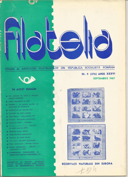 Romania, revista Filatelia nr. 9/1987 (376)