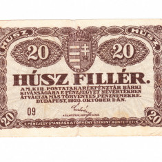 Bancnota Ungaria 20 filler 2 octombrie 1920, stare buna