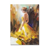 Tablou pictat manual, Eleganta in galben, 70x50cm ulei pe panza in cutit efect 3D, Magistral