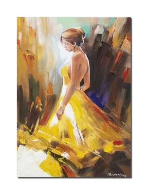 Tablou pictat manual, Eleganta in galben, 70x50cm ulei pe panza in cutit efect 3D, Magistral foto