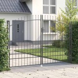 Poarta de Grădină cu V&acirc;rf de Lance Deschidere Dublă Gri 200x300 cm Oțel