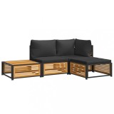 Set canapele de gradina cu perne, 4 piese, lemn masiv de acacia