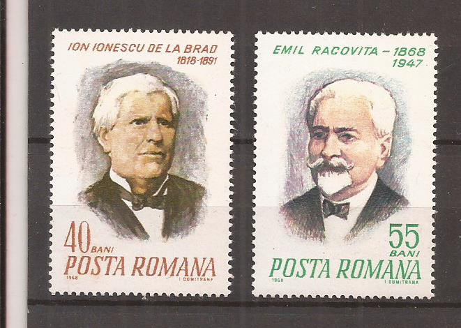 Romania - 1968 - 100 ANI DE LA NASTEREA LUI EMIL RACOVITA SI IONESCU BRAD