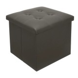 Cumpara ieftin Taburet pliabil din piele ecologica gri, 38 cm, cu spatiu de depozitare