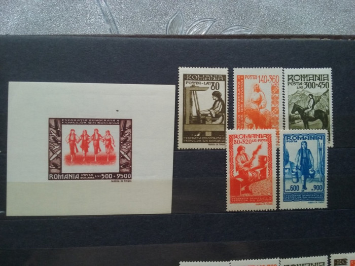 1946-Federatia dem. a femeilor-serie+colita-orig. gum- MNH