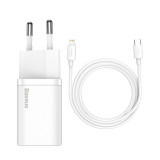 &Icirc;ncărcător rapid USB-C 20WPD + cablu USB-C - Lightning 1m alb Baseus