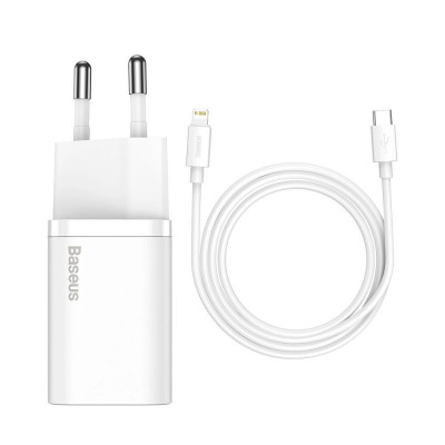 &amp;Icirc;ncărcător rapid USB-C 20WPD + cablu USB-C - Lightning 1m alb Baseus foto