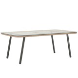 Outsunny Măsuță de Grădină din Ratan PE și Sticlă 110x60x40 cm Lemn Natural | Aosom Romania