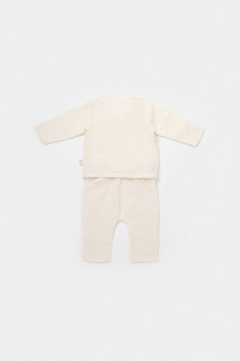 Set bluzita petrecuta si pantaloni lungi din muselina, BabyCosy, 100% bumbac organic, Ecru (Marime: 18-24 Luni) foto