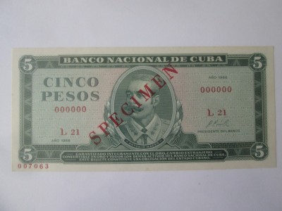 Rara! Cuba 5 Pesos 1968 Specimen UNC foto