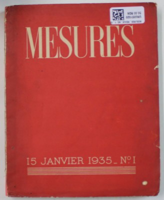 MESURES , REVUE , NO. 1 , 15 JANVIER 1935 , COPERTA TIPARITA INVERS foto
