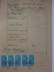 LOT 88 document 1928 cu timbre fiscale Ferdinand efigia in cerc-straif de 5 buc. foto