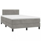 Gossi pat cu arcuri, saltea si led, gri deschis, 120x190 cm, catifea
