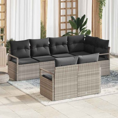 vidaXL Set de canapele pentru grădină 7 pcs Gri deschis Rattan poli 3346422 foto