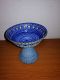 Suport de lumanare ceramica perforata sfesnic albastru Tolla Suedia 15.5 cm