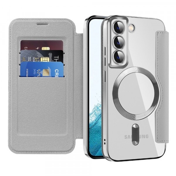 Husa MagSafe pentru Samsung Galaxy S22 5G S901, Techsuit, SmartMag Book, Gri