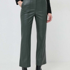 Max Mara Leisure pantaloni femei, culoarea verde, mulată, high waist 2416780000000