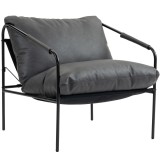 HOMCOM Fotoliu de Sufragerie din Piele PU și Cadru Metalic cu Perne Groase, 74.5x75x77 cm, Gri Antracit | Aosom Romania