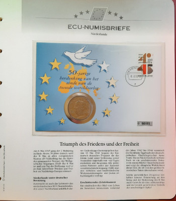 Ecu-Numisbrief, pagina numismatica filatelica, 1995, Olanda - B 4374 foto