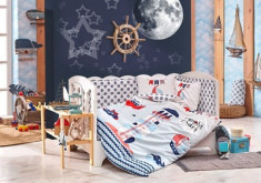 Lenjerie P&amp;amp;#259;tu? Bebe - Bumbac 100% - Hobby Home - Baby Sailor Blue - HBB-01 foto