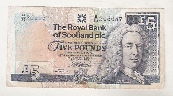bnk bn Scotia 5 lire sterline 1999 circulata