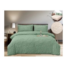 Lenjerie Cocolino 4 Piese, Blana Imitatie iepure, Pentru Pat Dublu, cu Elastic, Verde - PIT402