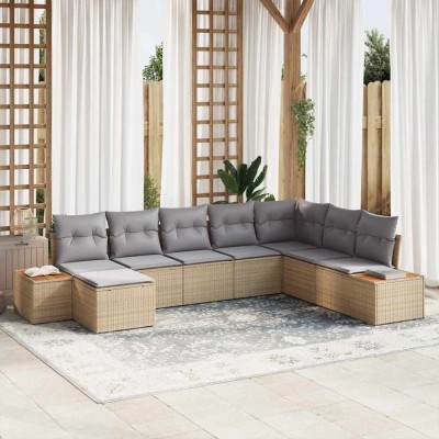 vidaXL Set de canapele pentru grădină cu pernă 8 pcs Bej Rattan poli 3348146 foto