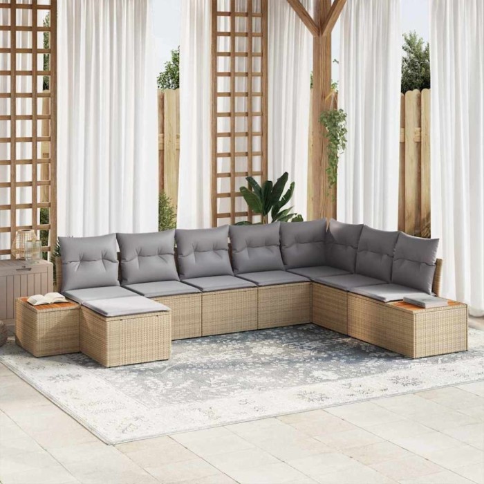 vidaXL Set de canapele pentru grădină cu pernă 8 pcs Bej Rattan poli 3348146