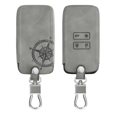Husa Cheie Auto pentru Renault / Dacia - 4 Butoane - Keyless Go, Piele nabuc, Gri, 48565.01 foto