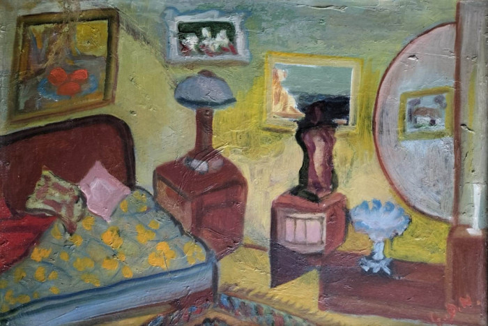 Gil Nicolescu (1942-2020)-Interior, pictură &icirc;n ulei