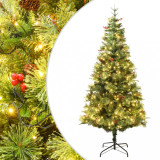 Brad de Crăciun cu LED-uri &amp; conuri de pin verde 150 cm PVC&amp;PE