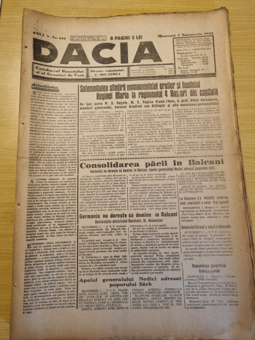 Dacia 3 noiembrie 1943-25 ani de la unirea cu bucovina,generalul dragalina
