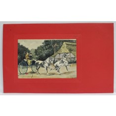 TRASURA CU CAI ALBI , DESEN , CARTE POSTALA ILUSTRATA , EMBOSATA , 1908