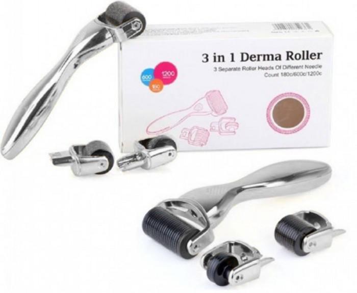 Derma roller corp set față ochi dermaroller dermaroller 3in1 oțel argint 3 piese